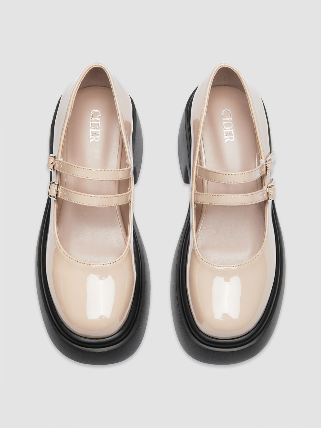 Scarpe Mary Jane con doppio cinturino e tacco grosso lucido