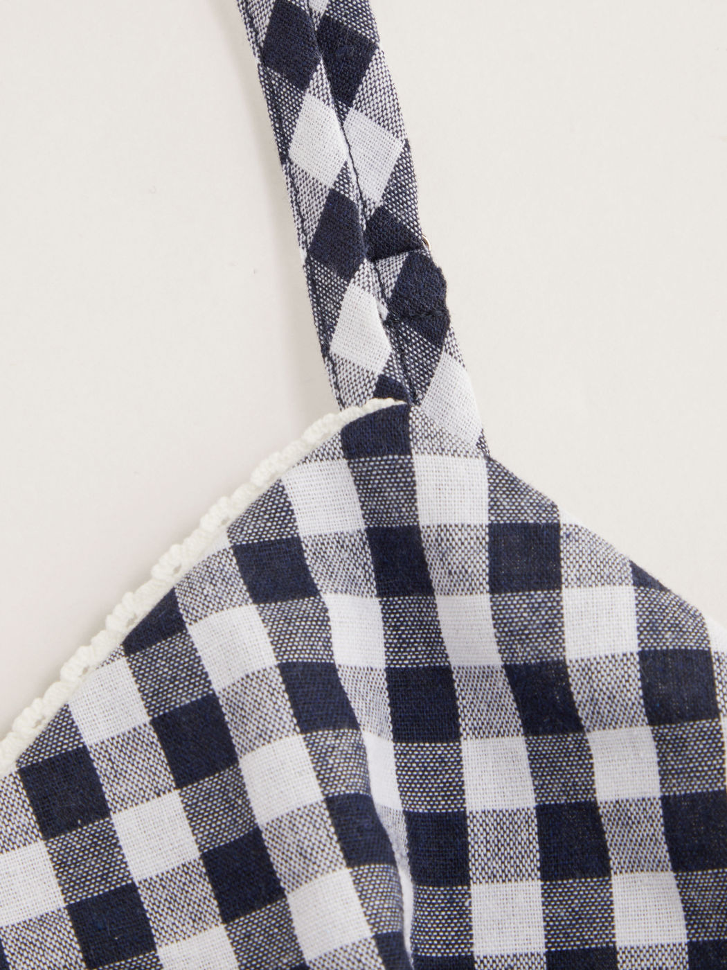 Cotton-blend V-neck Check Shirred Cami Top Curve & Plus
