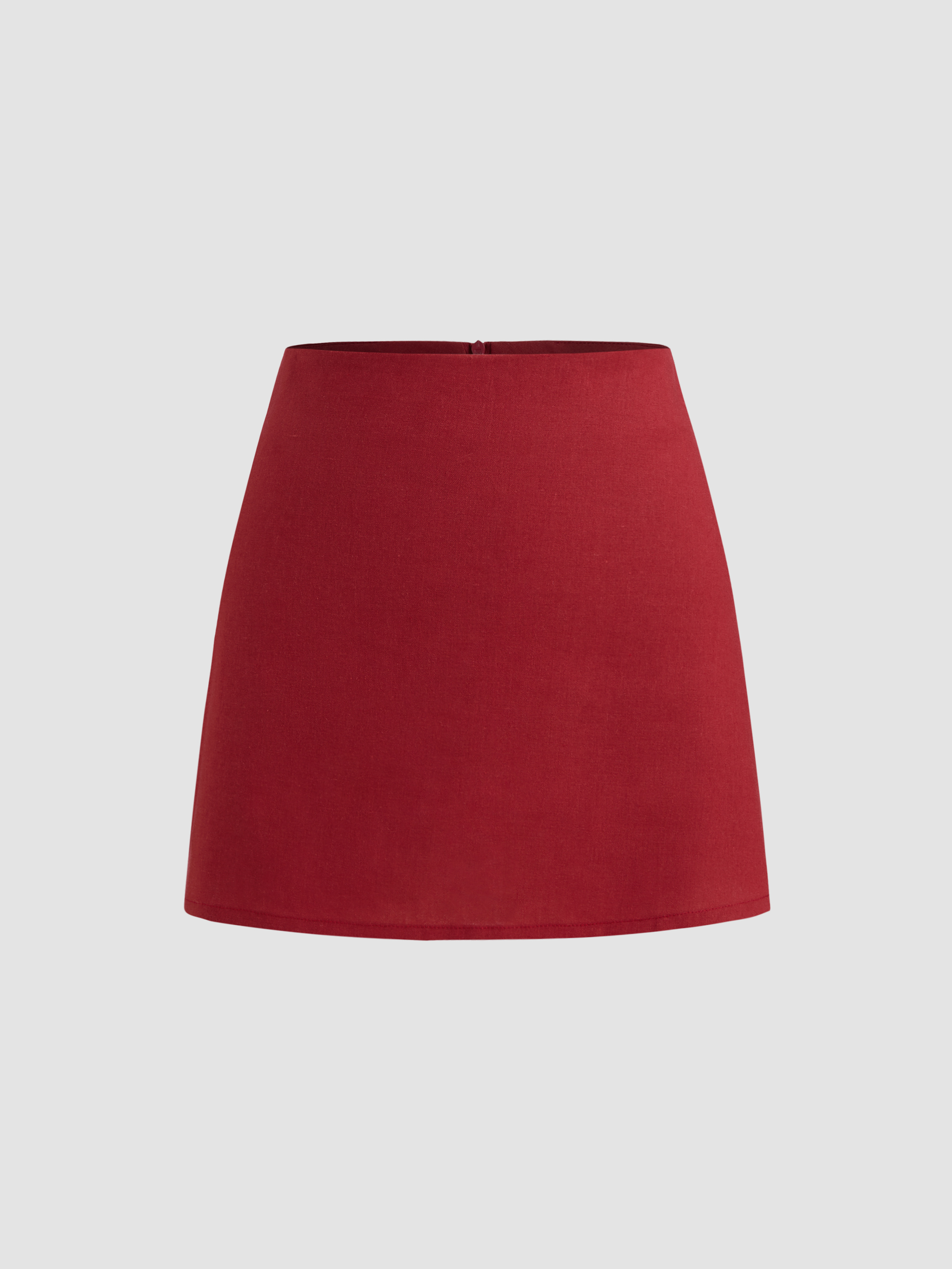 Linen-blend Boat Neckline Solid Knotted Crop Top With Low Rise Solid Mini Skirt