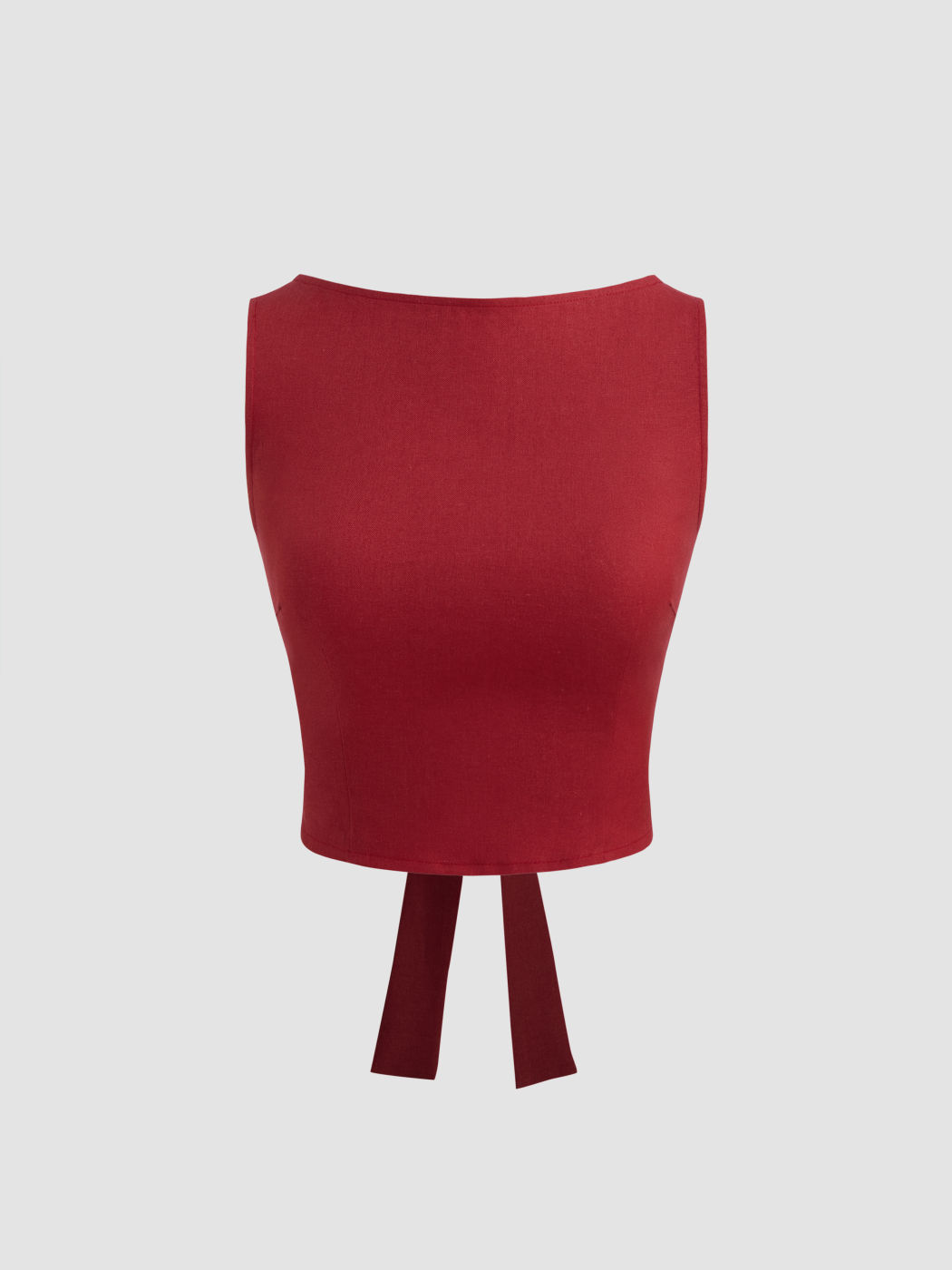 Leinen-Mischung Bootshals Einfarbener Knoten Crop Top mit Einfarben Mini-Skirt