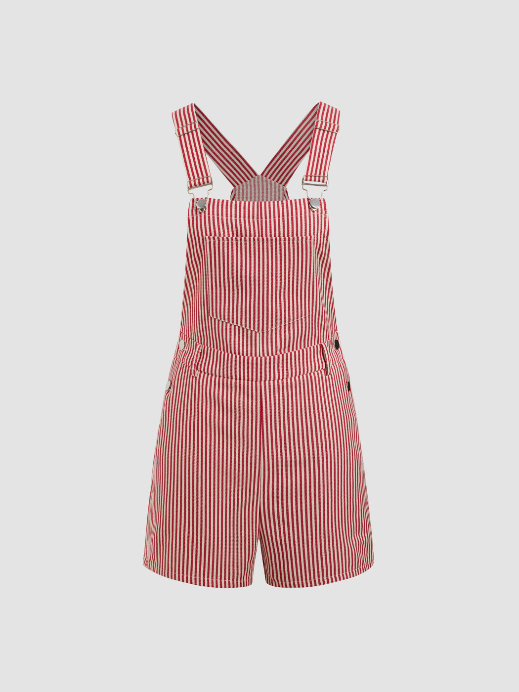 Cotton-blend Square Neck Striped Pocket Romper