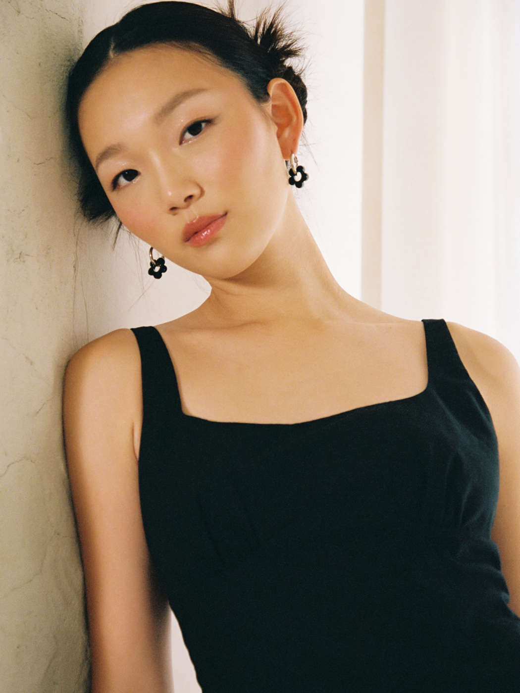 Intessuto Maxi abito in misto lino con scollo quadrato e spacco