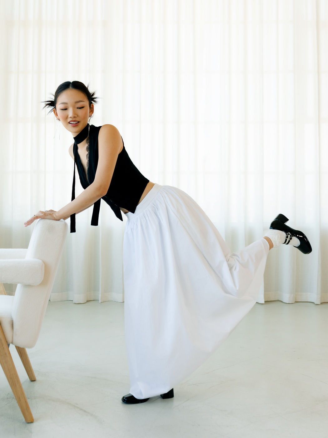 100% Cotton Mid Rise Solid Ruffle Maxi Skirt