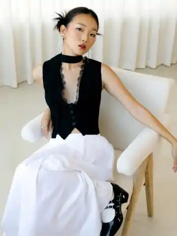 100% Cotton Mid Rise Solid Ruffle Maxi Skirt