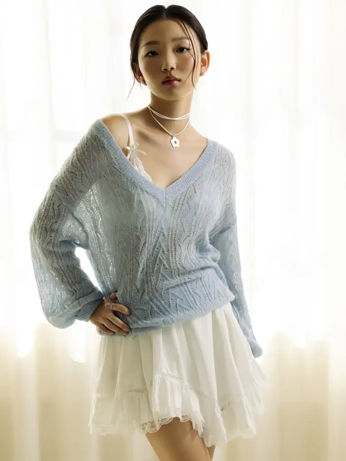 Knit V-neck Striped Tie Front Cardigan