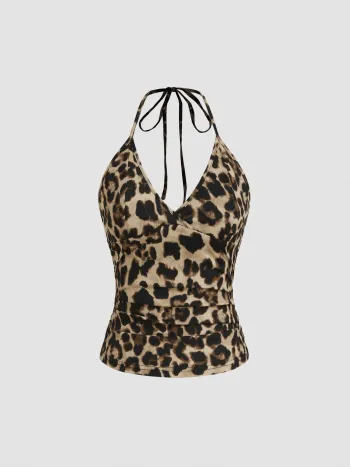 Halterhalslinie Leopard-Knoten-Cami-Top