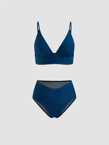 Shaping V-neck Solid Jersey Bikini Swimsuit