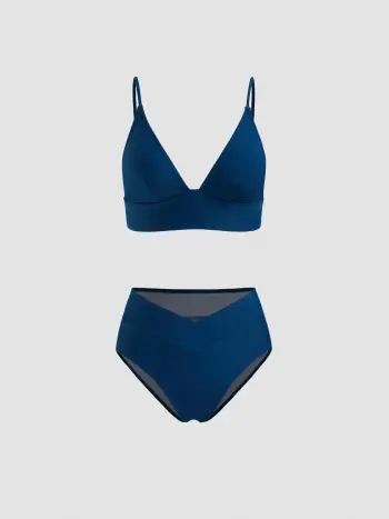 Costume da bagno bikini modellante con scollo a V in jersey solido