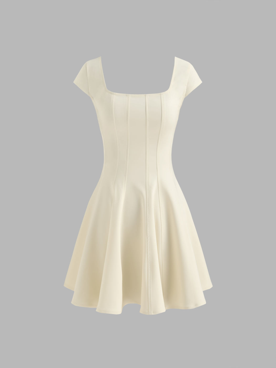 Square Neck Solid Bowknot Ruffle Mini Dress