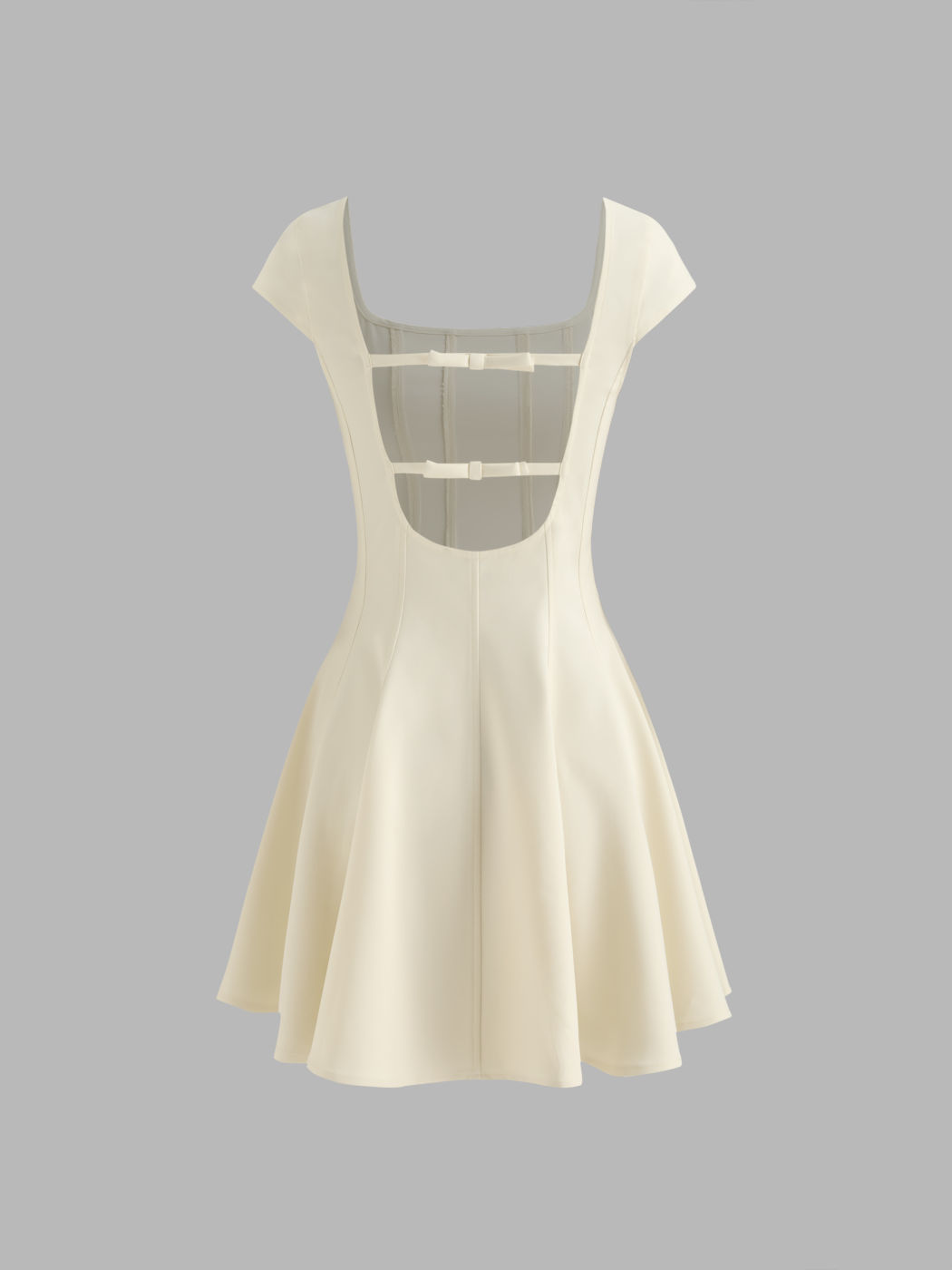 Square Neck Solid Bowknot Ruffle Mini Dress