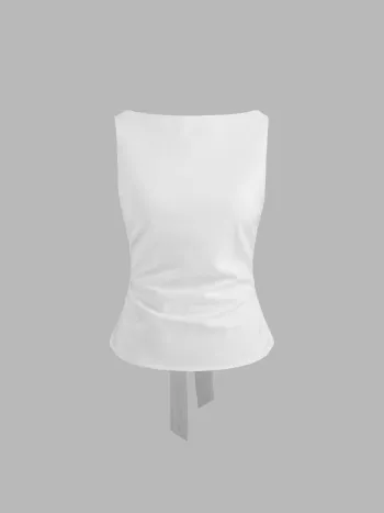Leinenmischung Bootshals einfarbig Schleifen-Tanktop