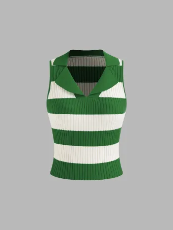 Gestreifter Strick-Tank-Top mit Kragen