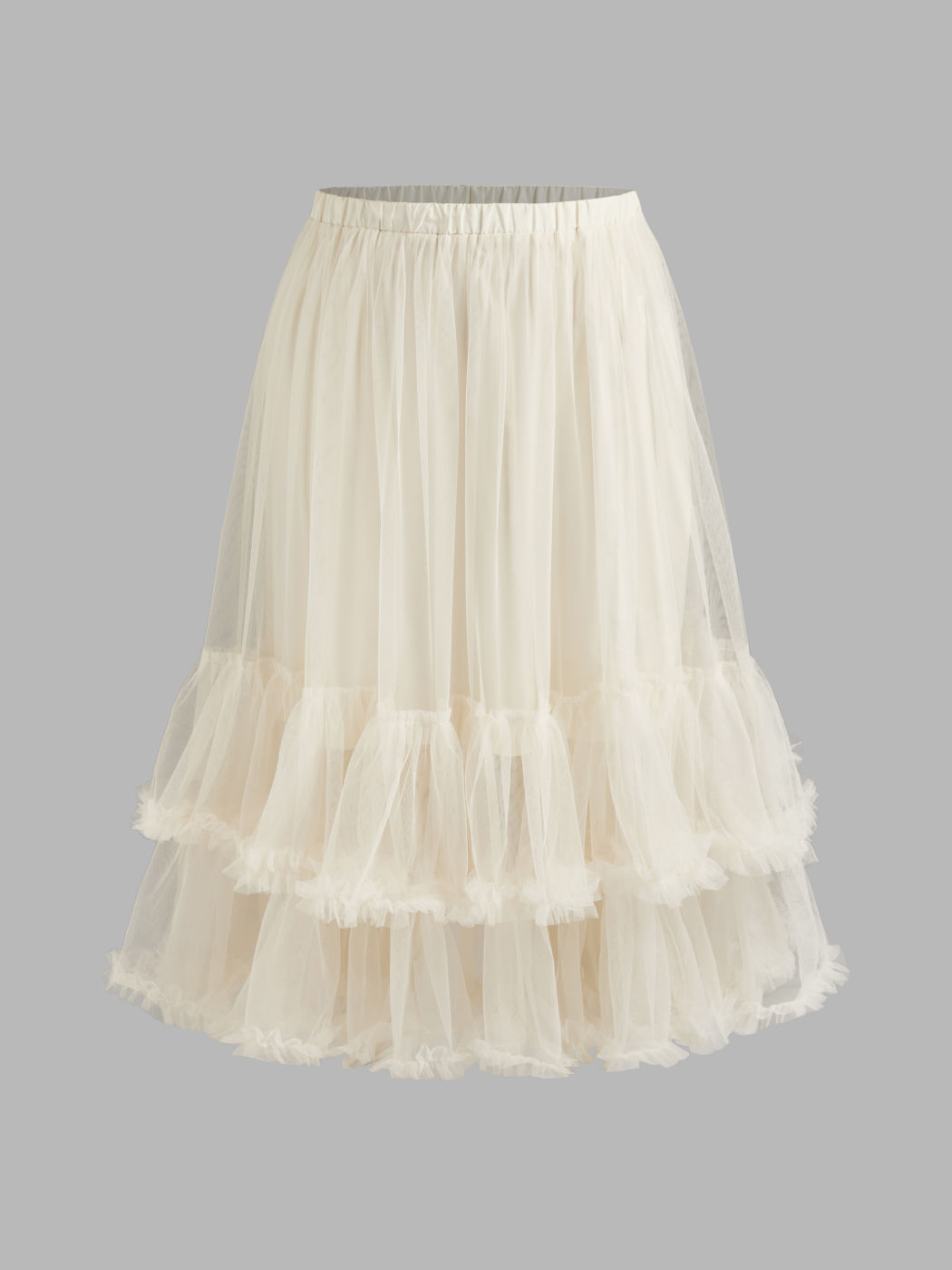 Voluminous Mesh Mid Rise Layered Tulle Ruffle Hem Solid Maxi Skirt Curve & Plus
