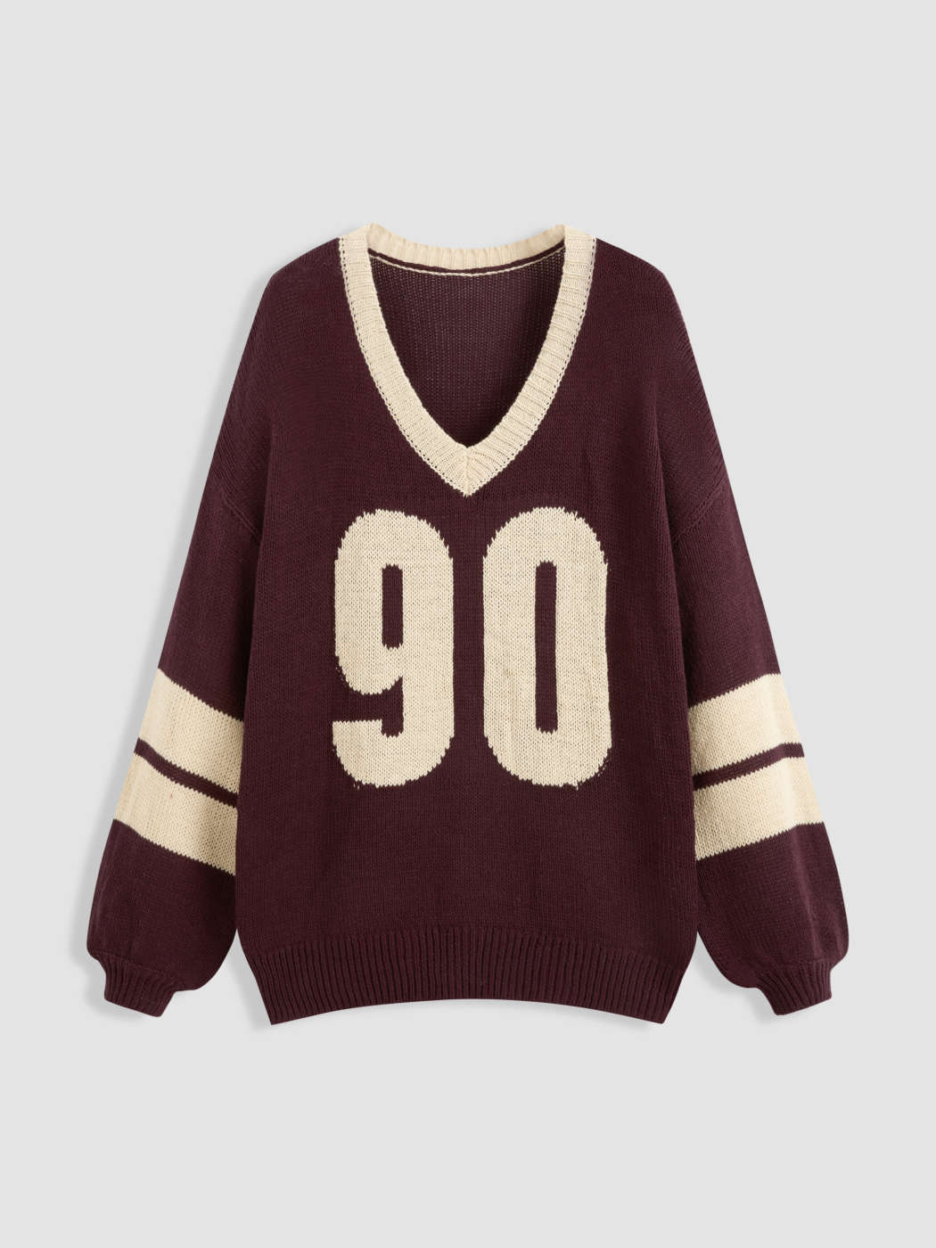 Preppy Knit Fabric Knit V-neck 90 Contrasting Binding Sweater For