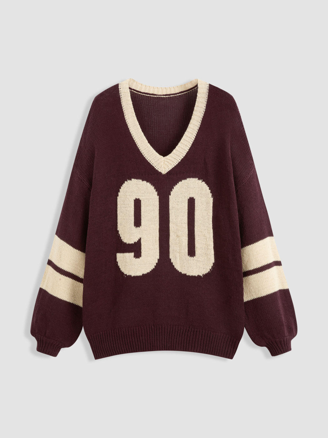 Strickpullover mit V-Ausschnitt und 90-kontrastierenden Borten