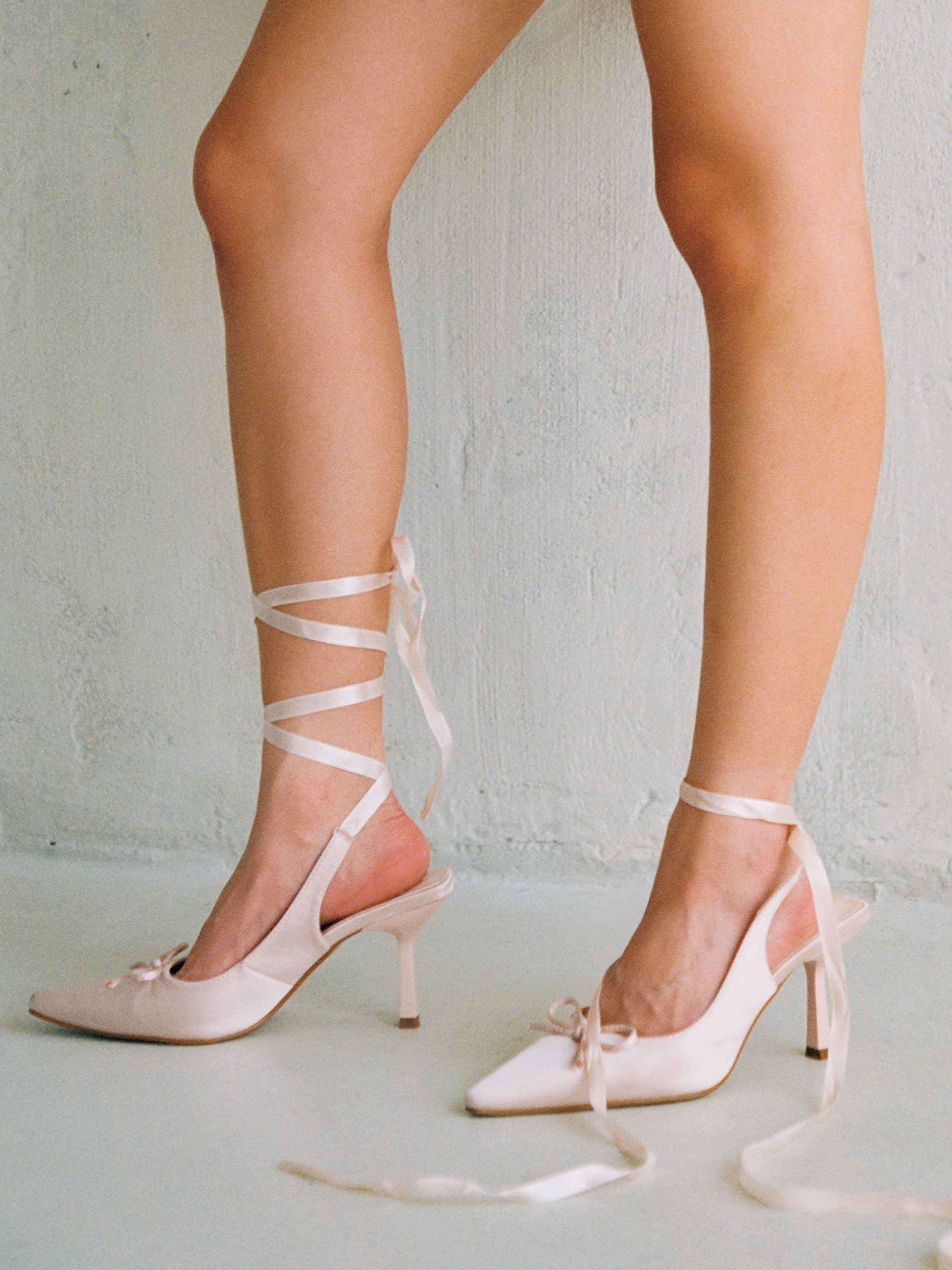 Satin Bowknot Decor Slingback Tie Leg Heels For Daily Casual Date Wedding