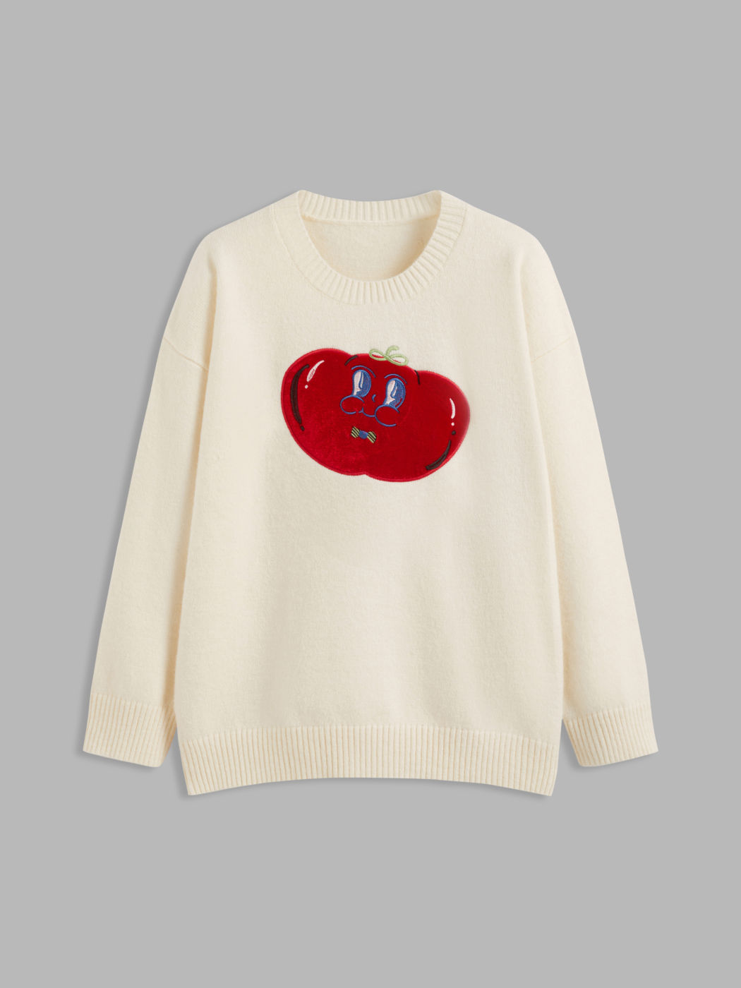 Knit Round Neckline Tomato Graphic Sweater