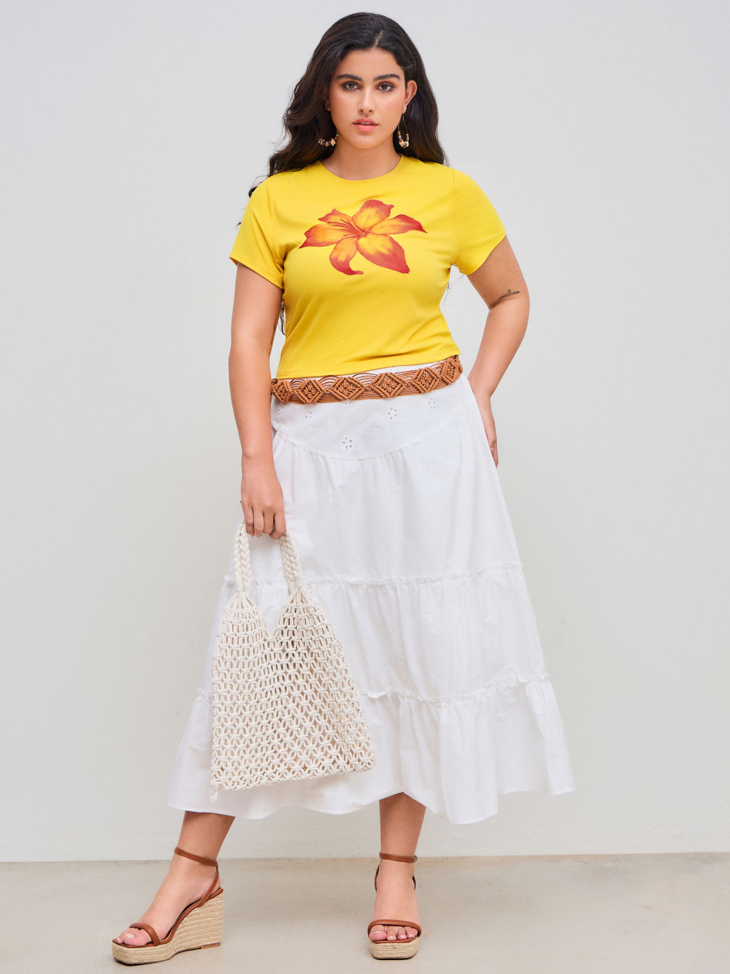 1. Rundhalsausschnitt Florales Kurzarmshirt Kurve & Plus