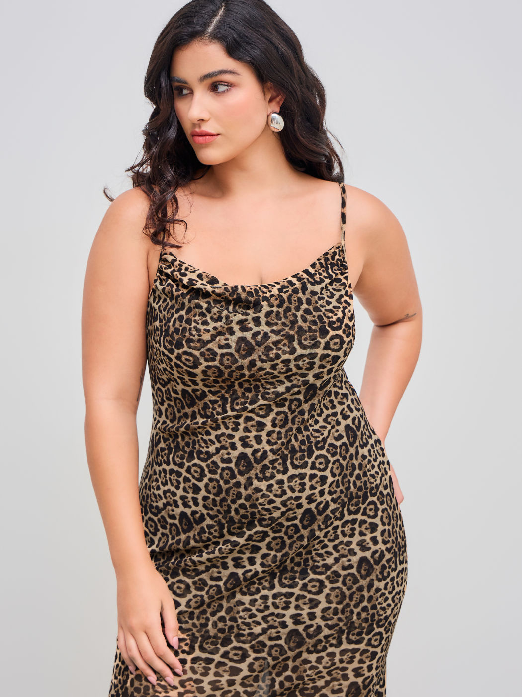  Mesh Cowl Neck Leopard Maxi Dress Curve & Plus  