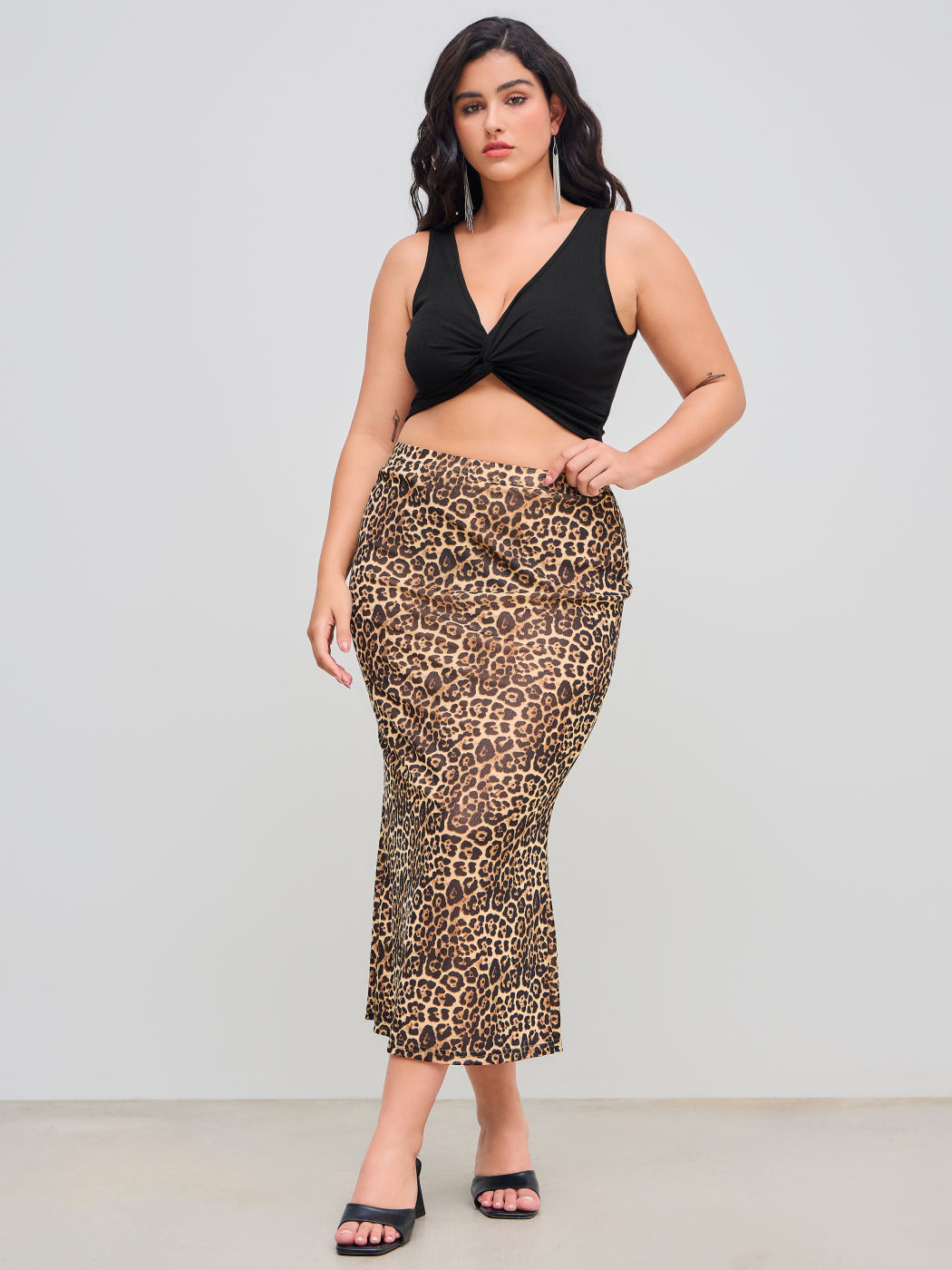 Mesh Mid Rise Leopard Mermaid Maxi Skirt Curve & Plus