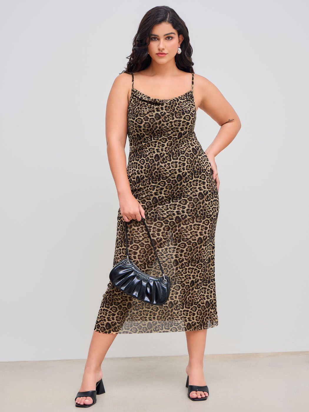  Mesh Cowl Neck Leopard Maxi Dress Curve & Plus  
