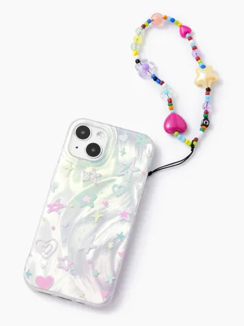 HEART & STAR PHONE CASE WITH BEADED PHONE STRAP