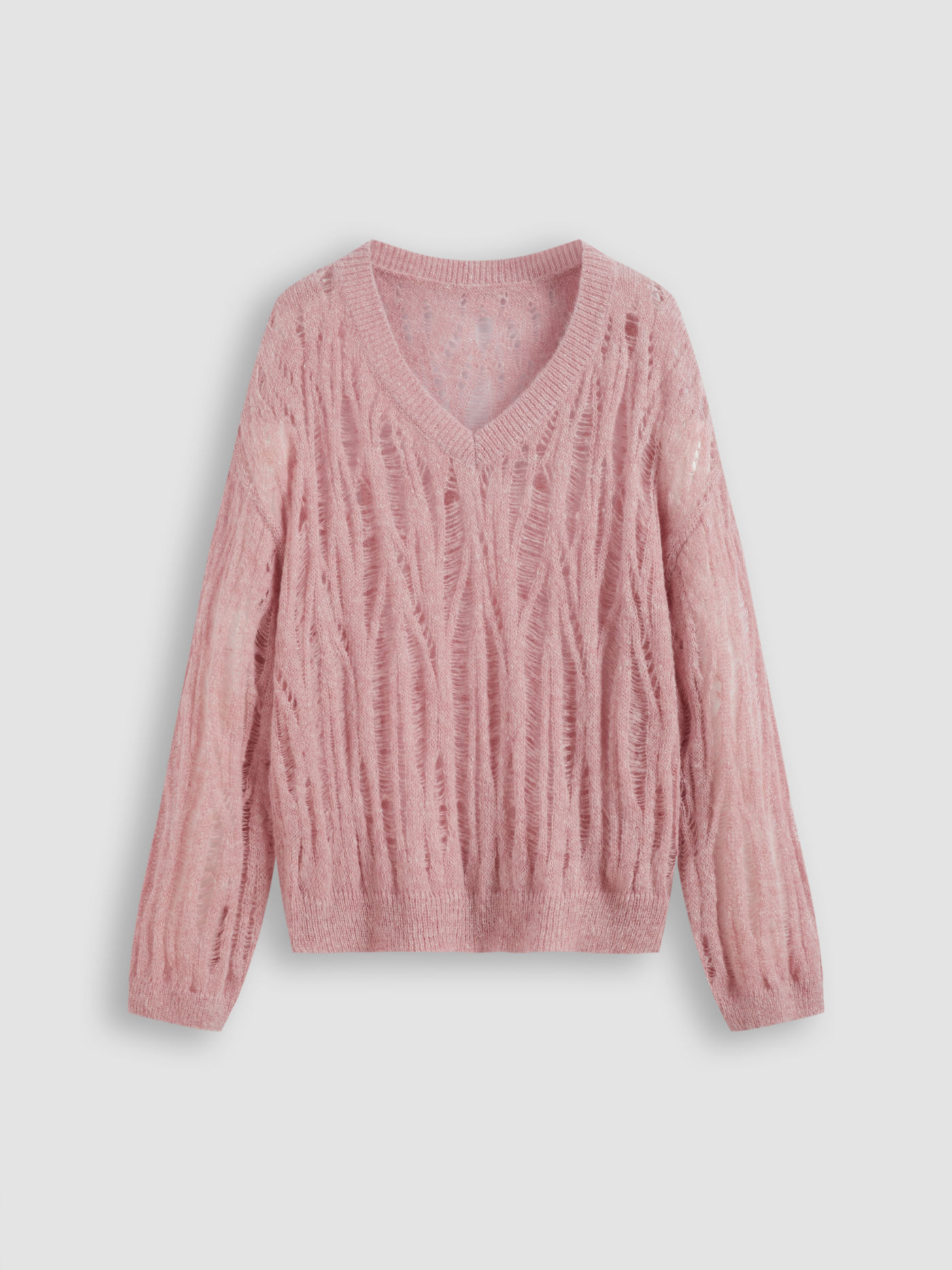 Maglione a manica lunga in misto lana con scollo a V e maglia solida scavata