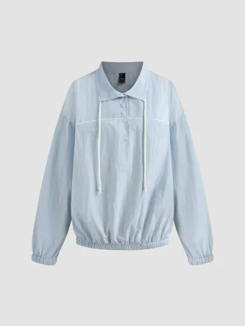 Collar Solid Drawstring Sweatshirt