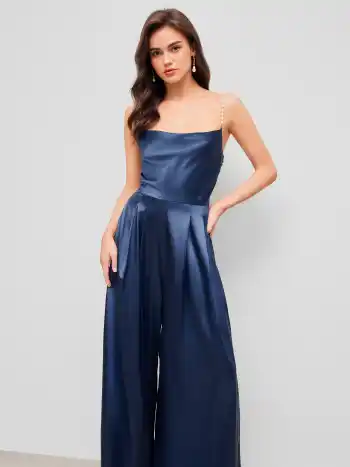 Solidr Satin-Perlen-Overall mit Wasserfallausschnitt