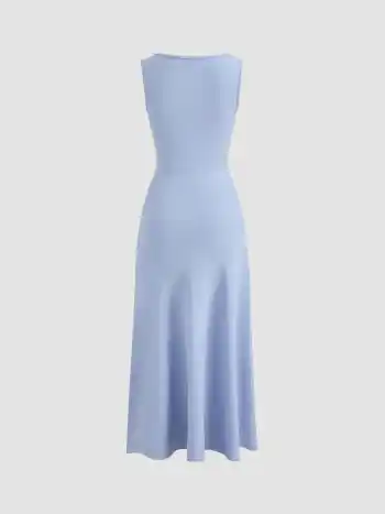 Boat Neck Solid Ruffle Ruched Maxi Dress