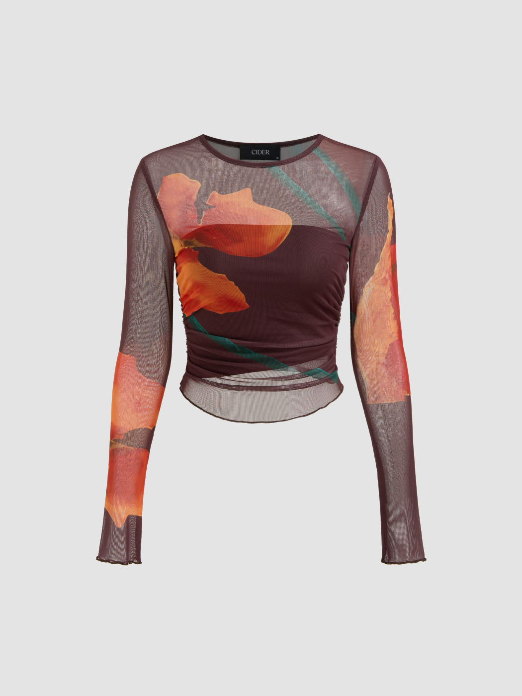 Mesh Round Neckline Floral Top With Solid Crop Tube Top