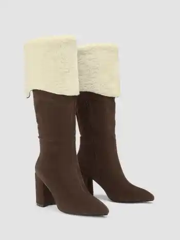 Wildleder & Flauschige Chunky Heel Kniehohe Stiefel