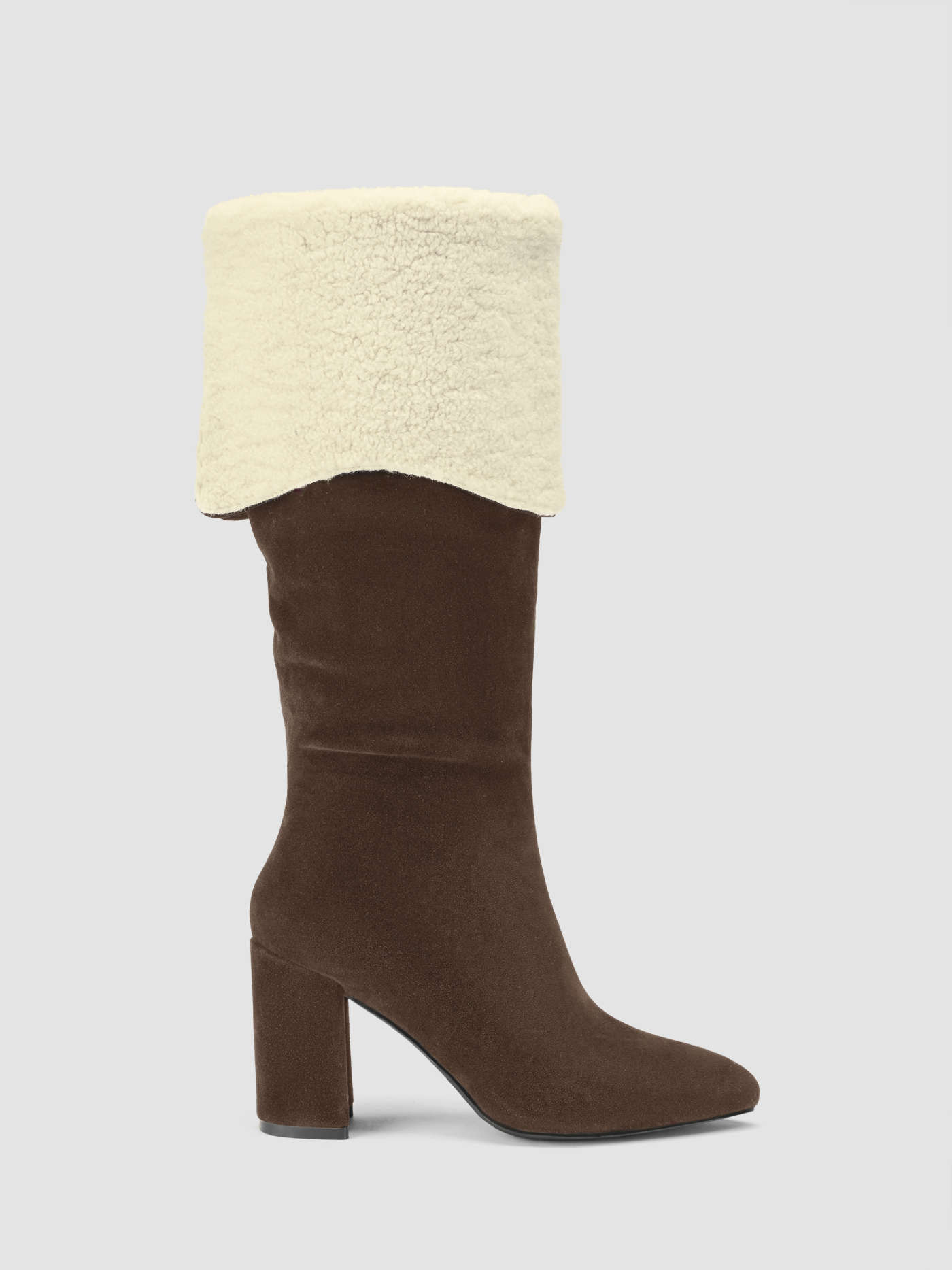 SUEDE & FUZZY CHUNKY HEEL KNEE HIGH BOOTS For Daily Casual Work