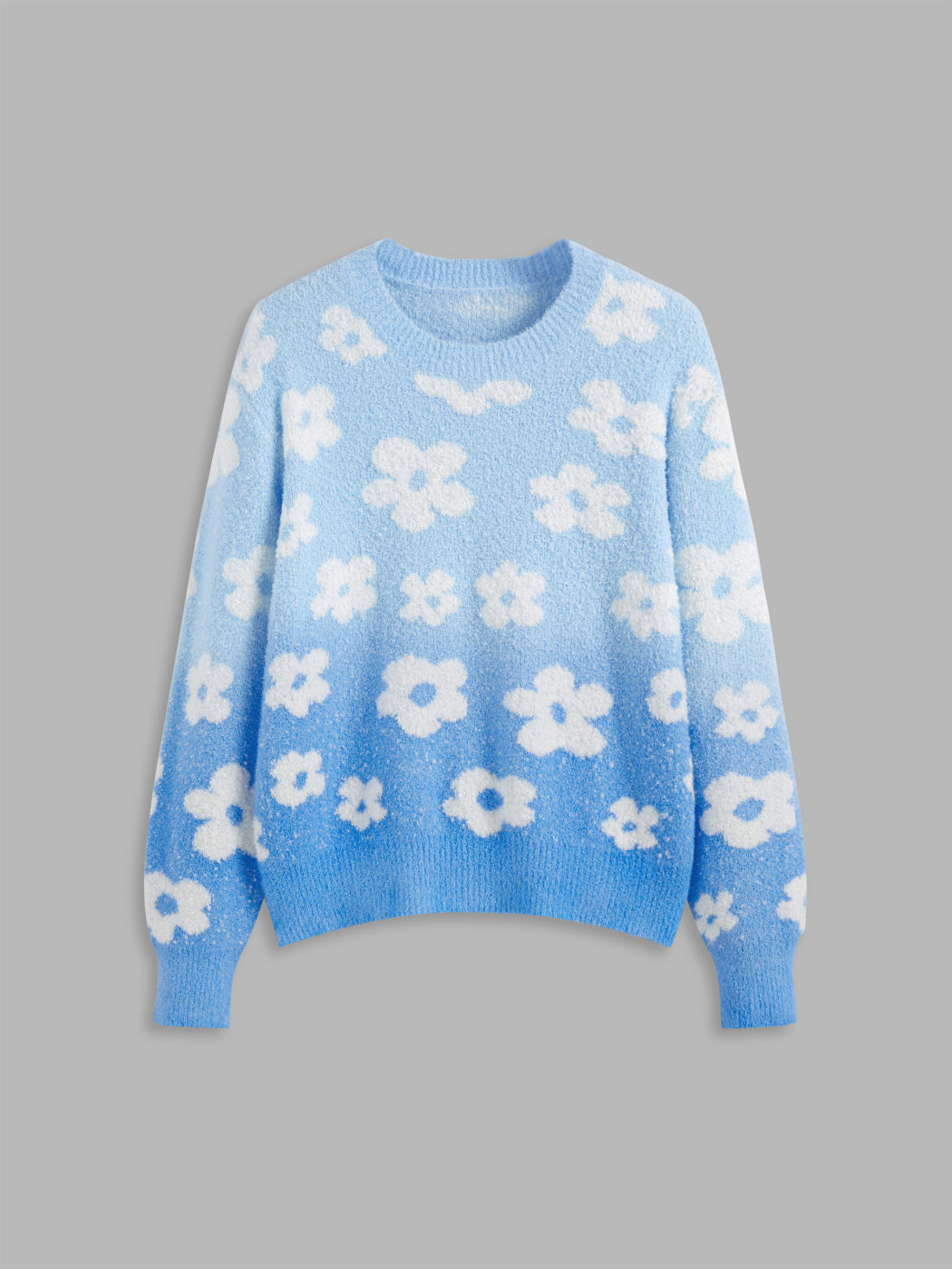 Knit Round Neckline Gradient Floral Sweater
