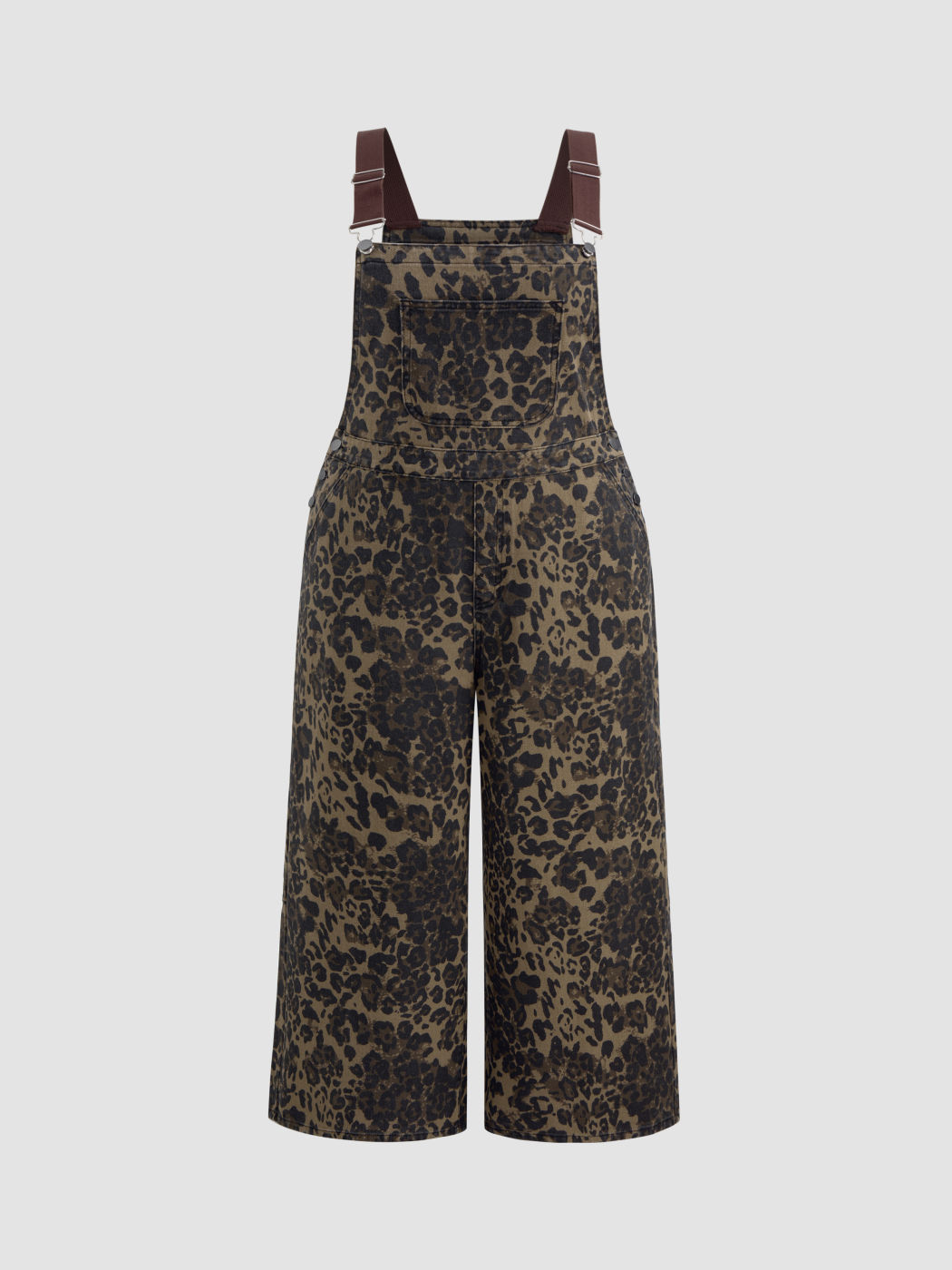 Leopard Jeans Knopf Tasche Weite Bein Overalls Kurve & Plus