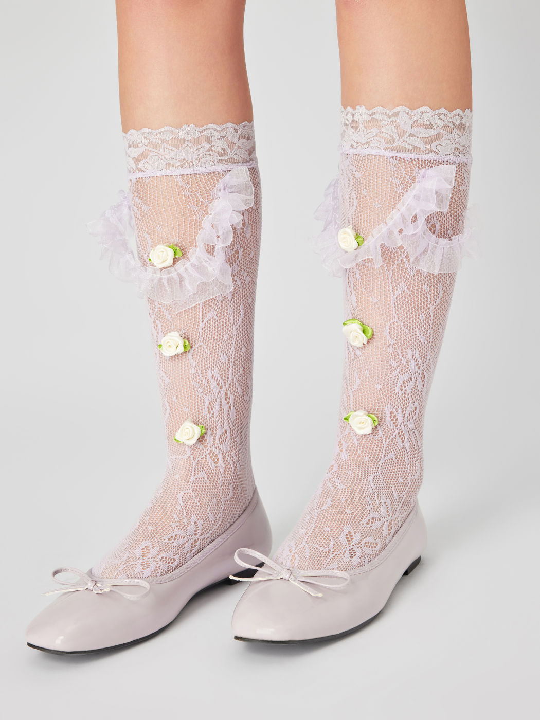 HANDMADE 3D FLOWER LACE TRIM CREW SOCKS