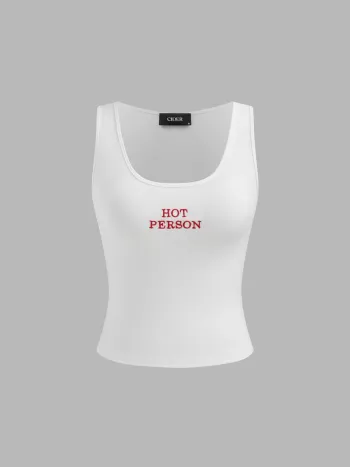 Hot Person Scoop Neckline Embroidery Tank Top