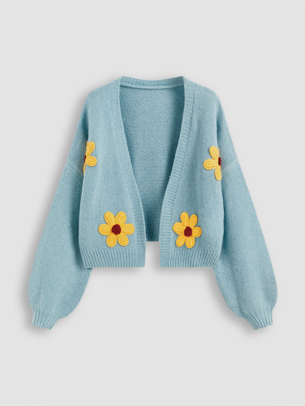 Strick-Cardigan mit tiefem V-Ausschnitt und Blumenmuster