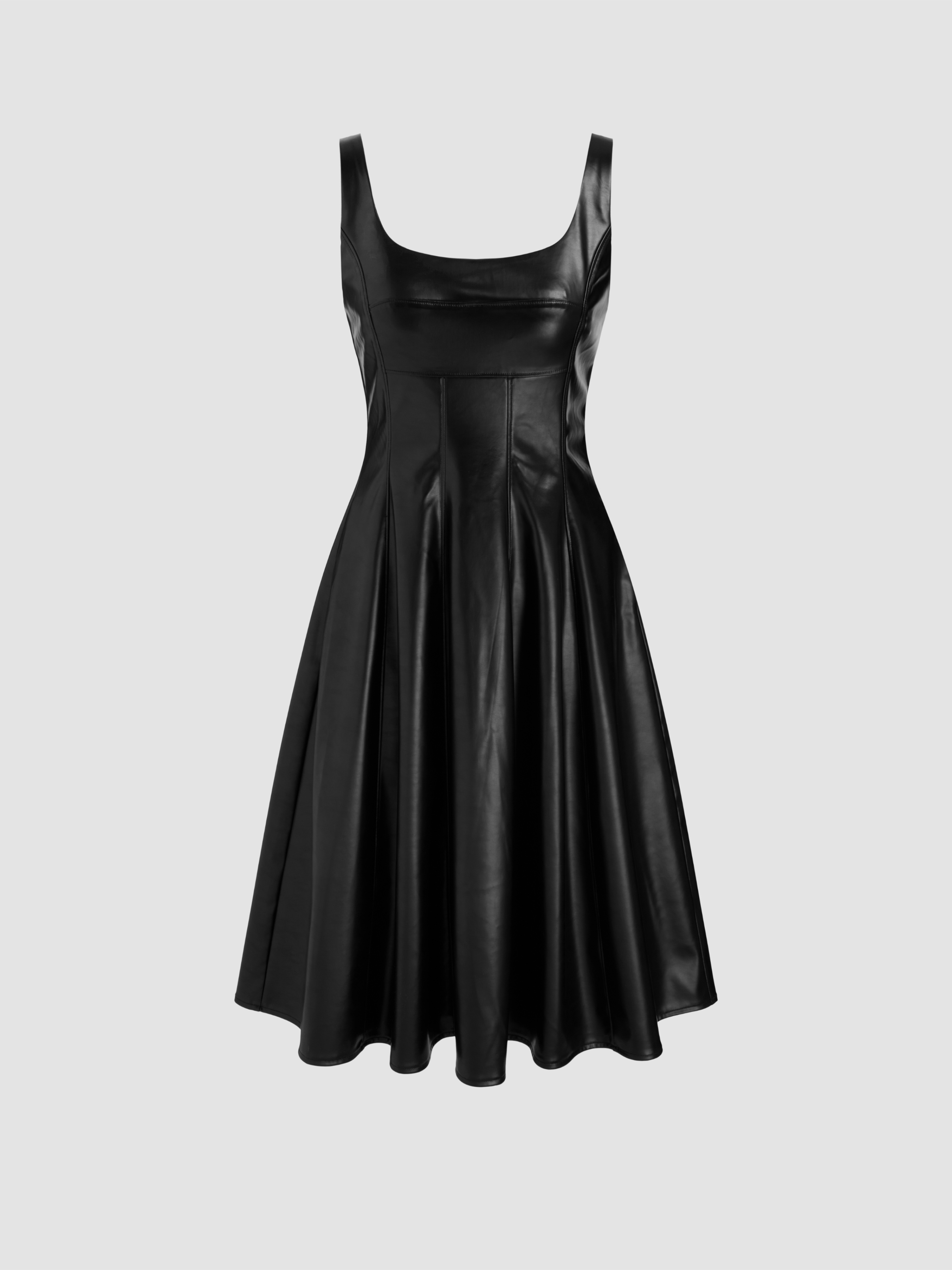 Faux Leather Faux Leather Square Neck Solid Ruffle Maxi