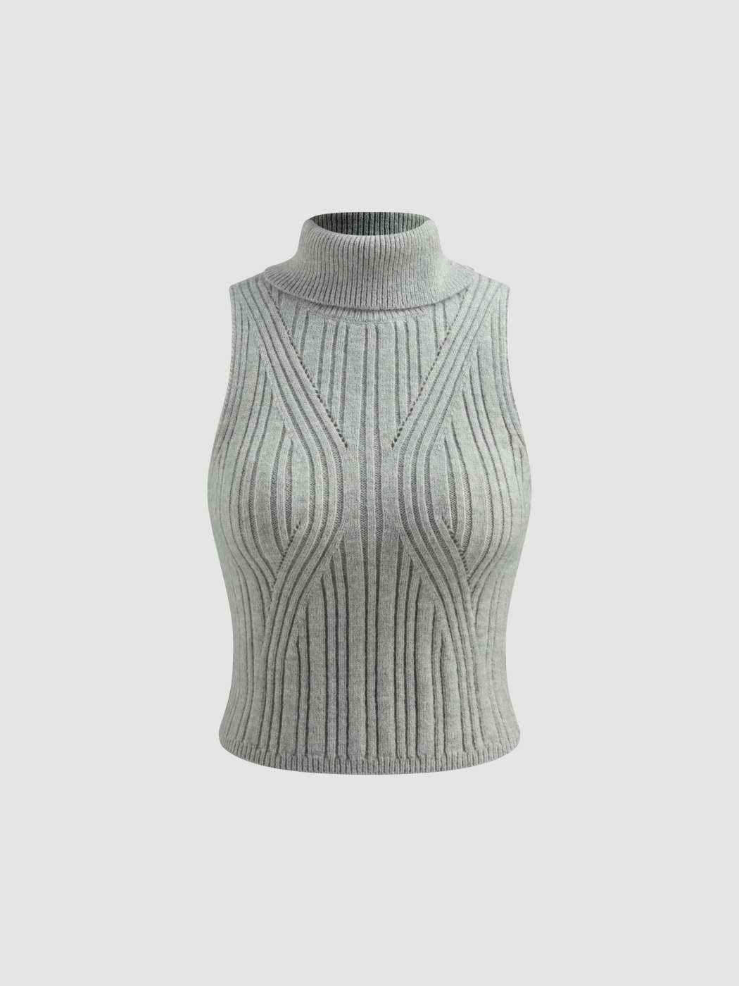 Knit Fabric Knit High Neck Solid Texture Crop Tank Top For Date