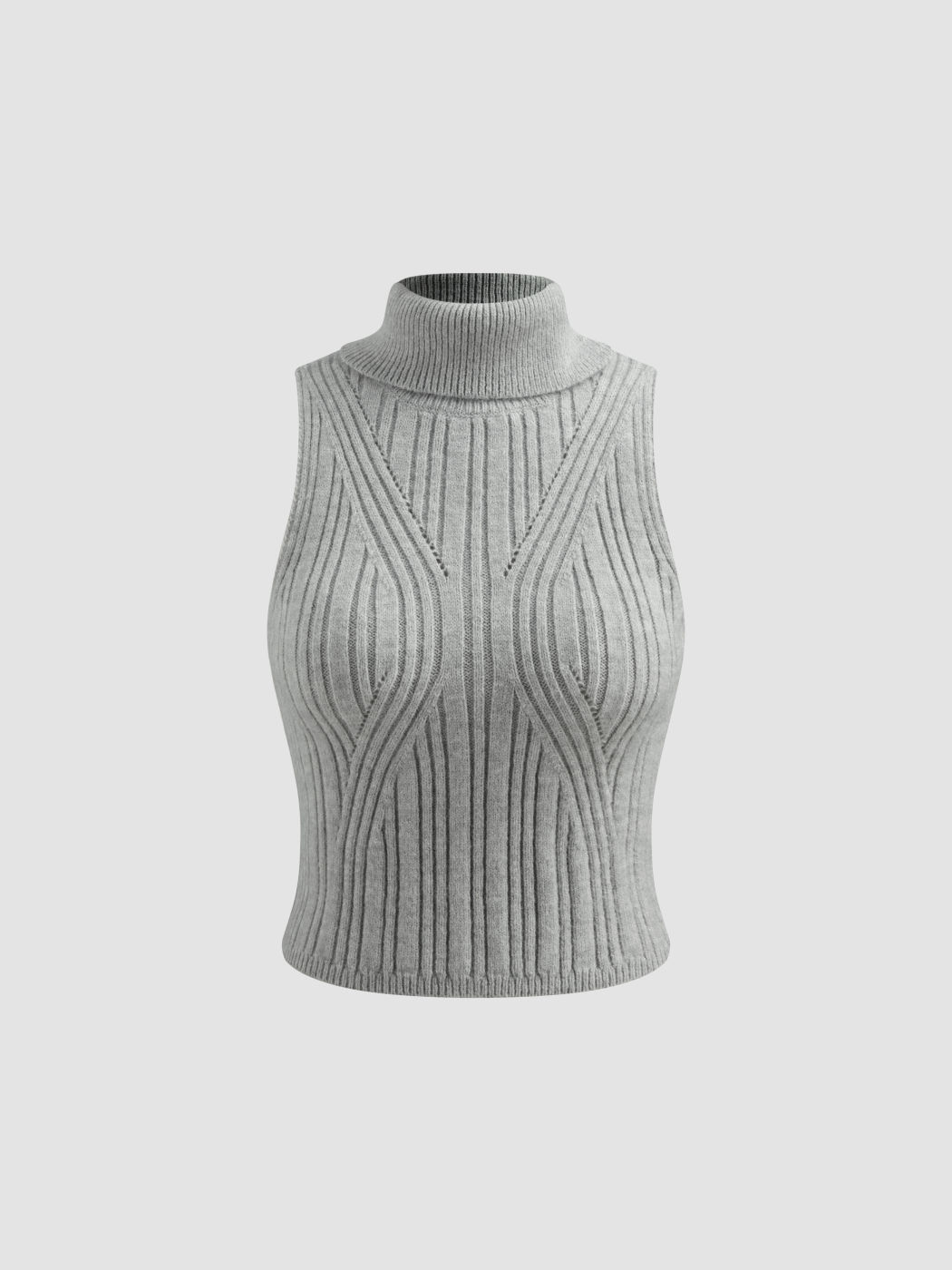 Knit High Neck Solid Texture Crop Tank Top