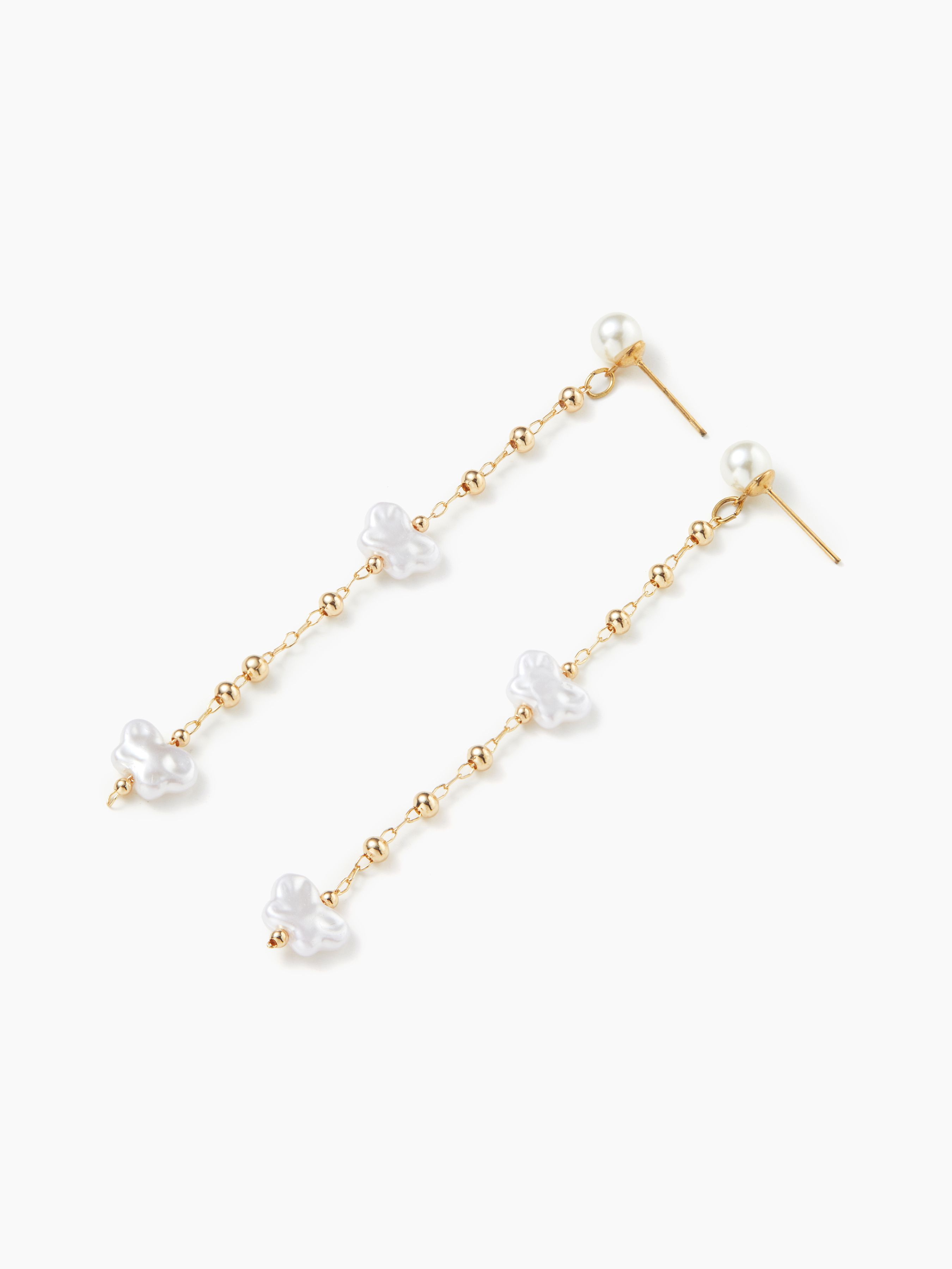 TRIPLE FAUX PEARL LINEAR DROP EARRINGS