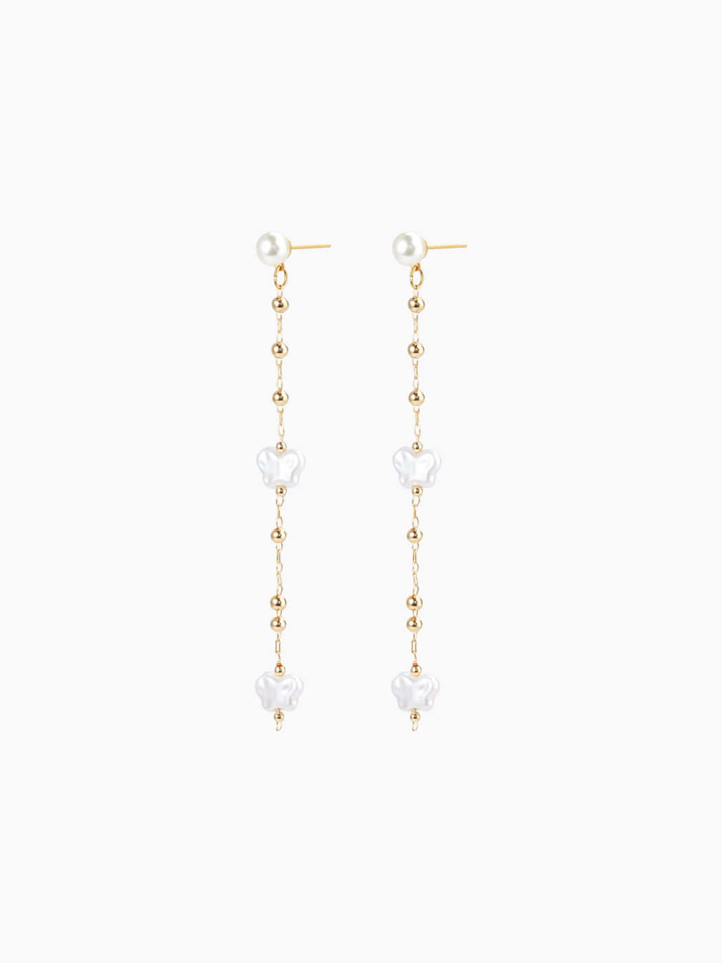 TRIPLE FAUX PEARL LINEAR DROP EARRINGS