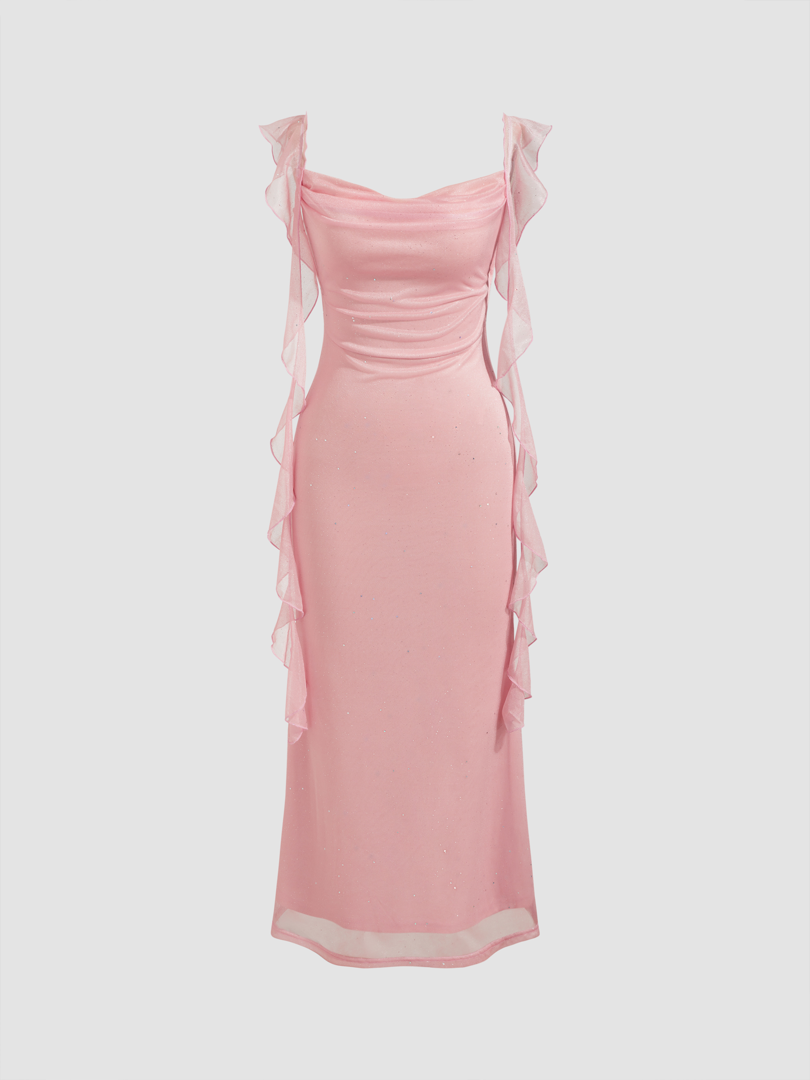 【Cider】ソリッドグリッターフリルヘムマキシドレス Formal Dresses Homecoming Dress Hoco Dresses Knit Fabric