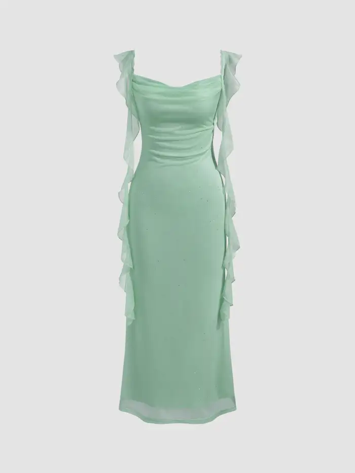 Boat Neck Twist Ruched Mini Dress