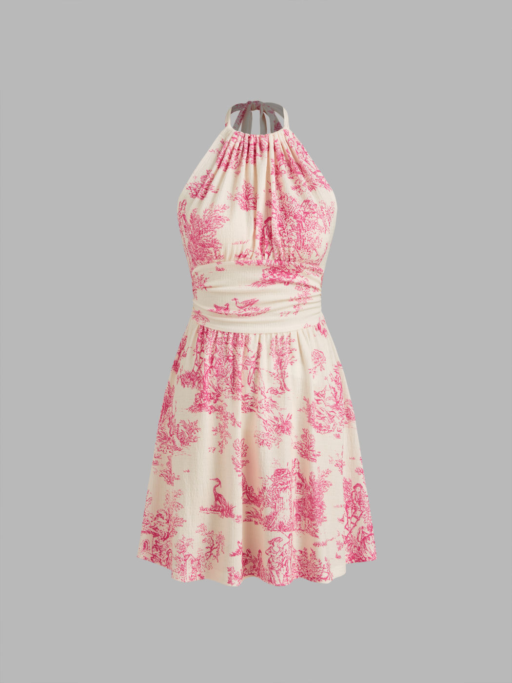 Halter Neckline Toile de Jouy Mini Dress