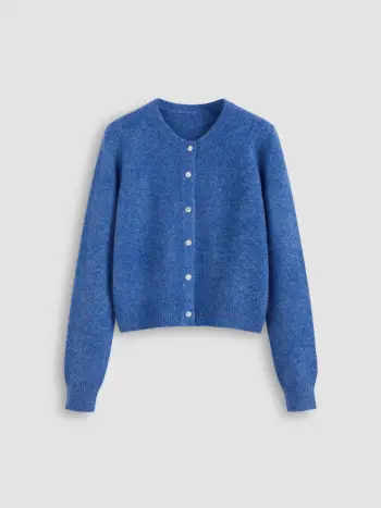 Cardigan in maglia con bottoni a tinta unita in misto lana con scollo rotondo