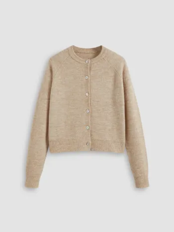 Strickjacke mit runder Halslinie, einfarbig und Knöpfen