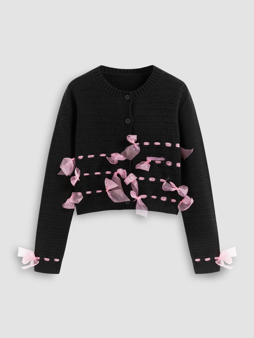 Strick Rundhalsausschnitt Mesh Schleifen Cardigan