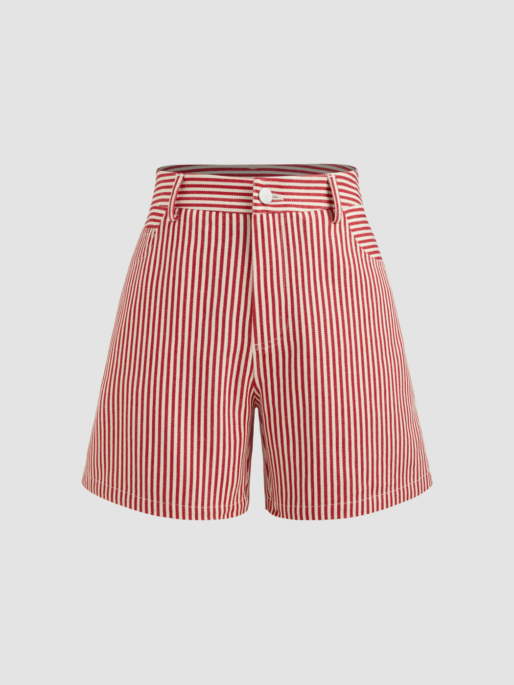 Cotton-blend Mid Rise Striped Pocket Shorts